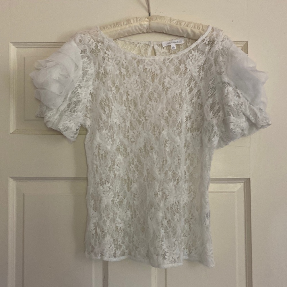Lulumari Sheer Lace Tulle Sleeve Top
